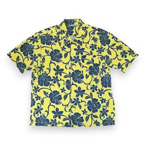 Hurley Hawaiian Shirt Mens Large Short Sleeve Button Up‎ Floral 100% Polyester